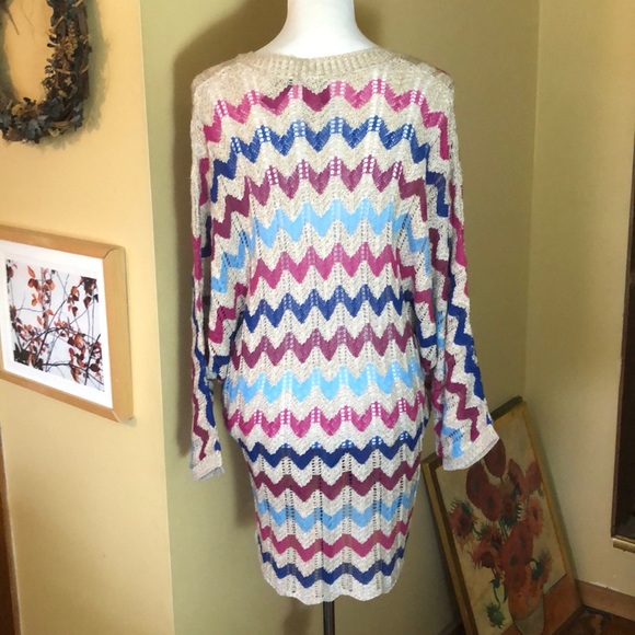 BISOU-BISOU Size Large OpenKnit Oversized Chevron V-Neck MISSONI Vibe $89 NEW - Picture 5 of 13